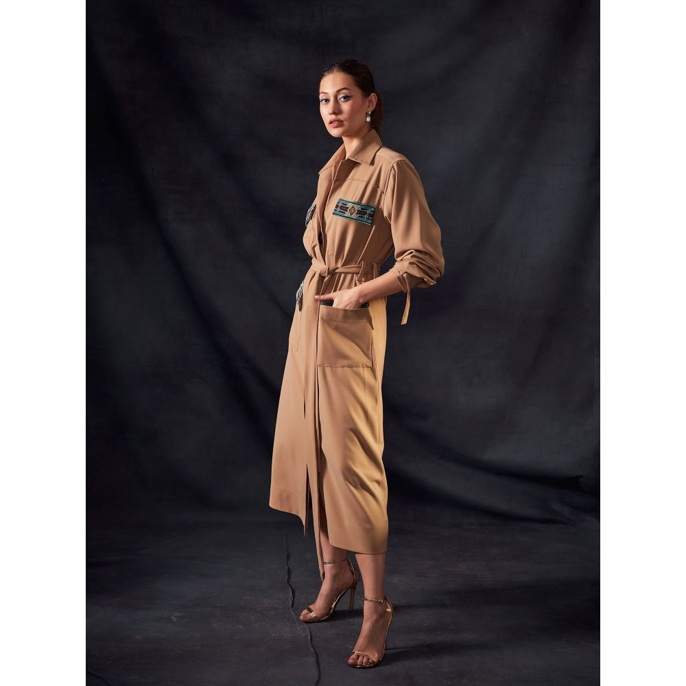 Nikita Mhaisalkar Beige Dress Turkish Beaded Embroidery