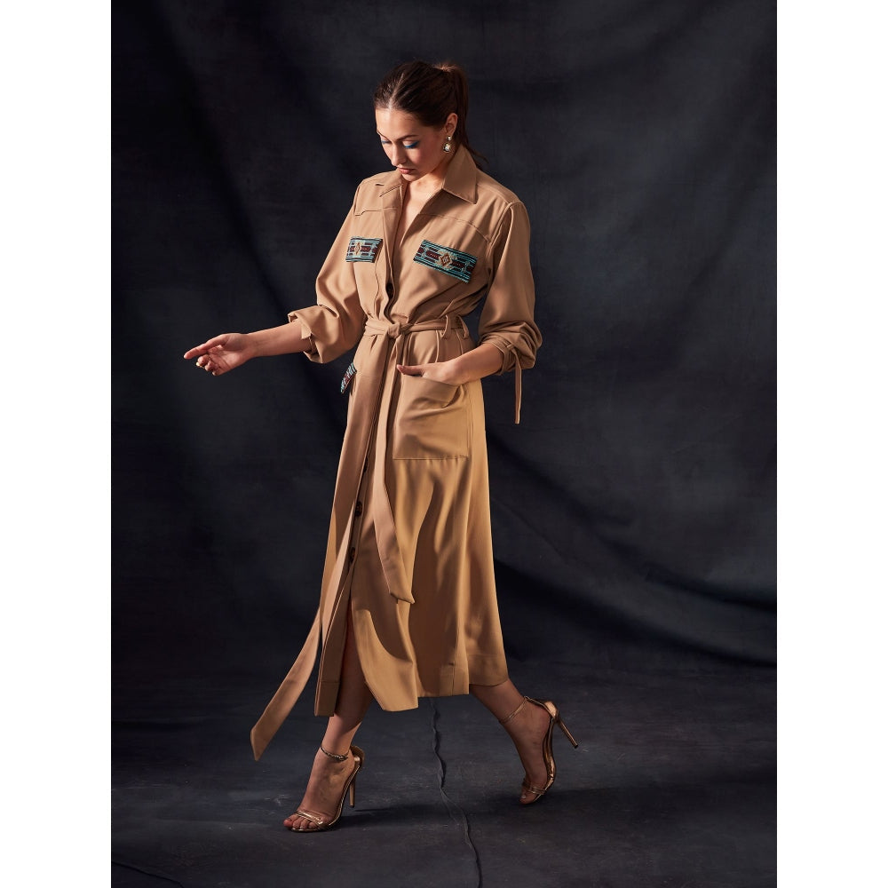 Nikita Mhaisalkar Beige Dress Turkish Beaded Embroidery