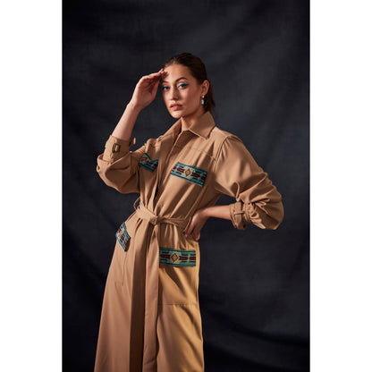 Nikita Mhaisalkar Beige Dress Turkish Beaded Embroidery