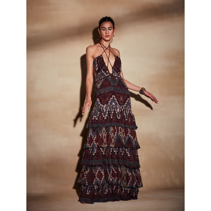 Nikita Mhaisalkar Merlot Tapis Print Maxi Dress