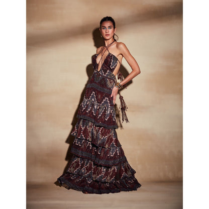Nikita Mhaisalkar Merlot Tapis Print Maxi Dress
