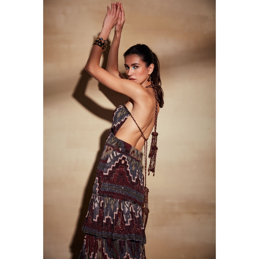 Nikita Mhaisalkar Merlot Tapis Print Maxi Dress