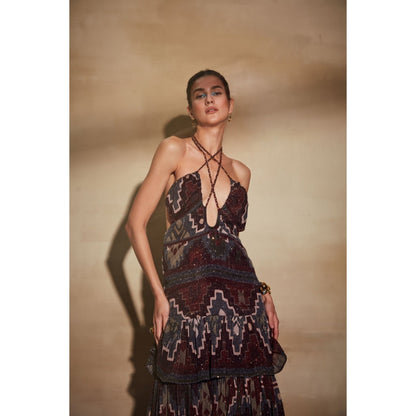 Nikita Mhaisalkar Merlot Tapis Print Maxi Dress