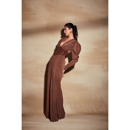 Nikita Mhaisalkar Dark Tan Dress with Slit