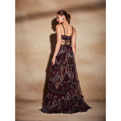Nikita Mhaisalkar Merlot Tapis Print High Low Maxi Dress