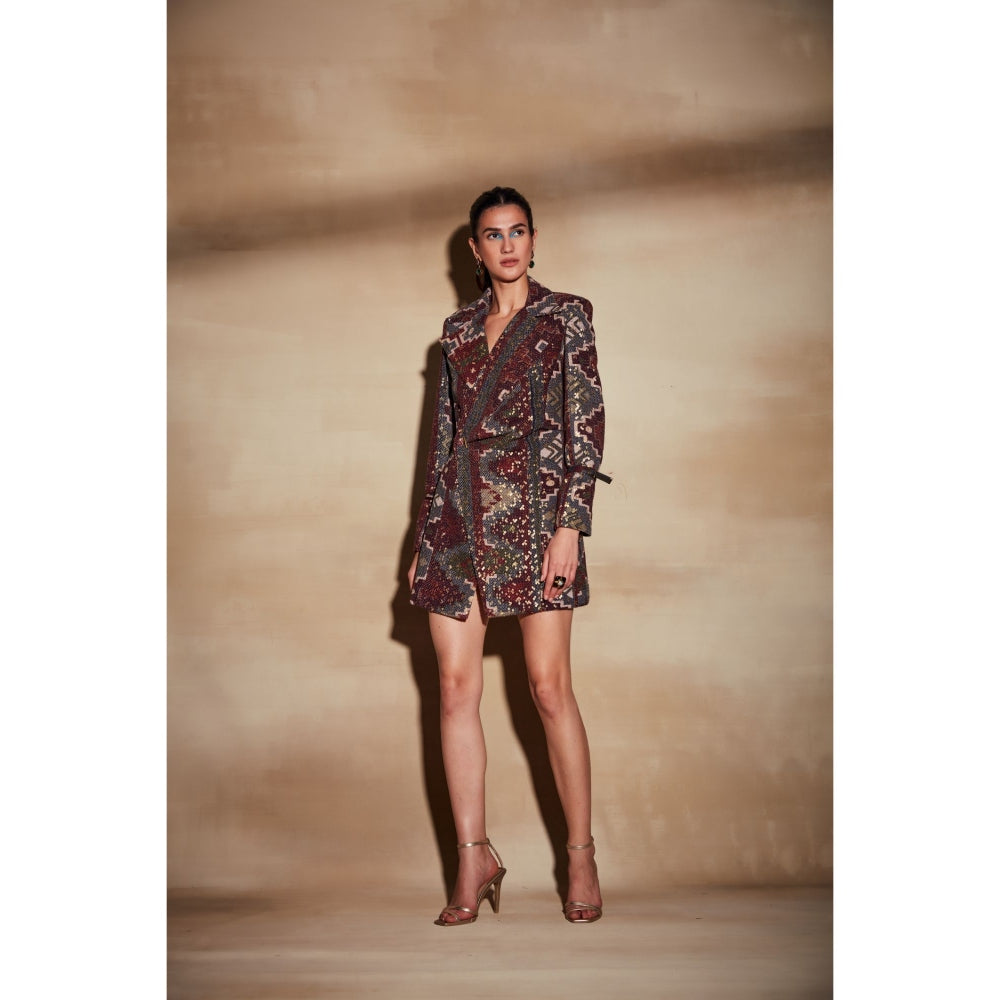 Nikita Mhaisalkar Merlot Tapis Print Short Dress