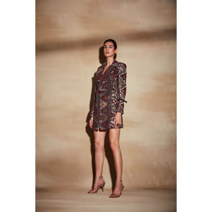 Nikita Mhaisalkar Merlot Tapis Print Short Dress