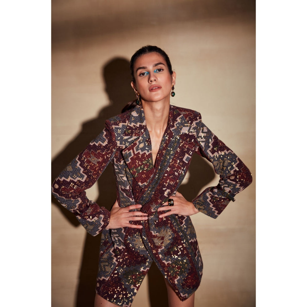 Nikita Mhaisalkar Merlot Tapis Print Short Dress