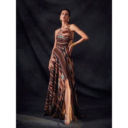 Nikita Mhaisalkar Stripe Aztec Print Cut Out Maxi Dress