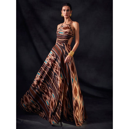 Nikita Mhaisalkar Stripe Aztec Print Cut Out Maxi Dress