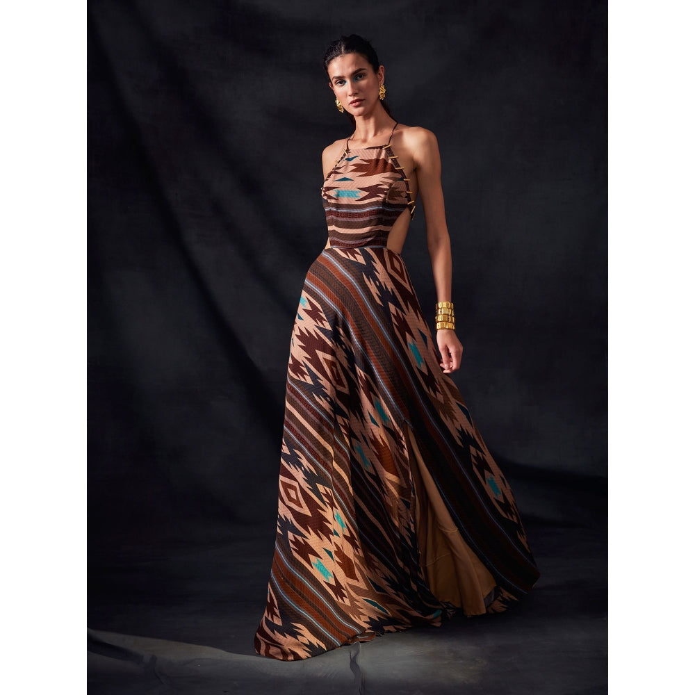 Nikita Mhaisalkar Stripe Aztec Print Cut Out Maxi Dress