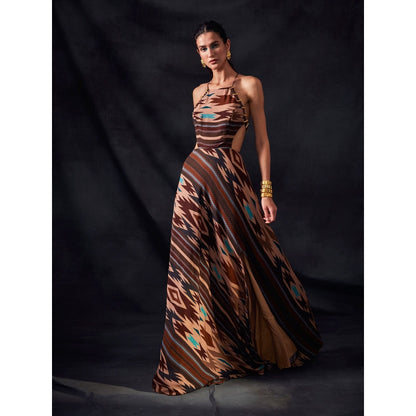 Nikita Mhaisalkar Stripe Aztec Print Cut Out Maxi Dress