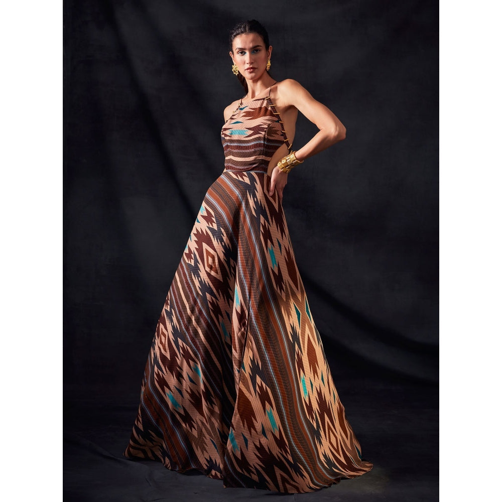 Nikita Mhaisalkar Stripe Aztec Print Cut Out Maxi Dress
