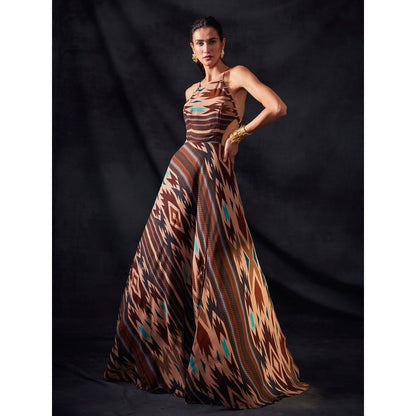 Nikita Mhaisalkar Stripe Aztec Print Cut Out Maxi Dress