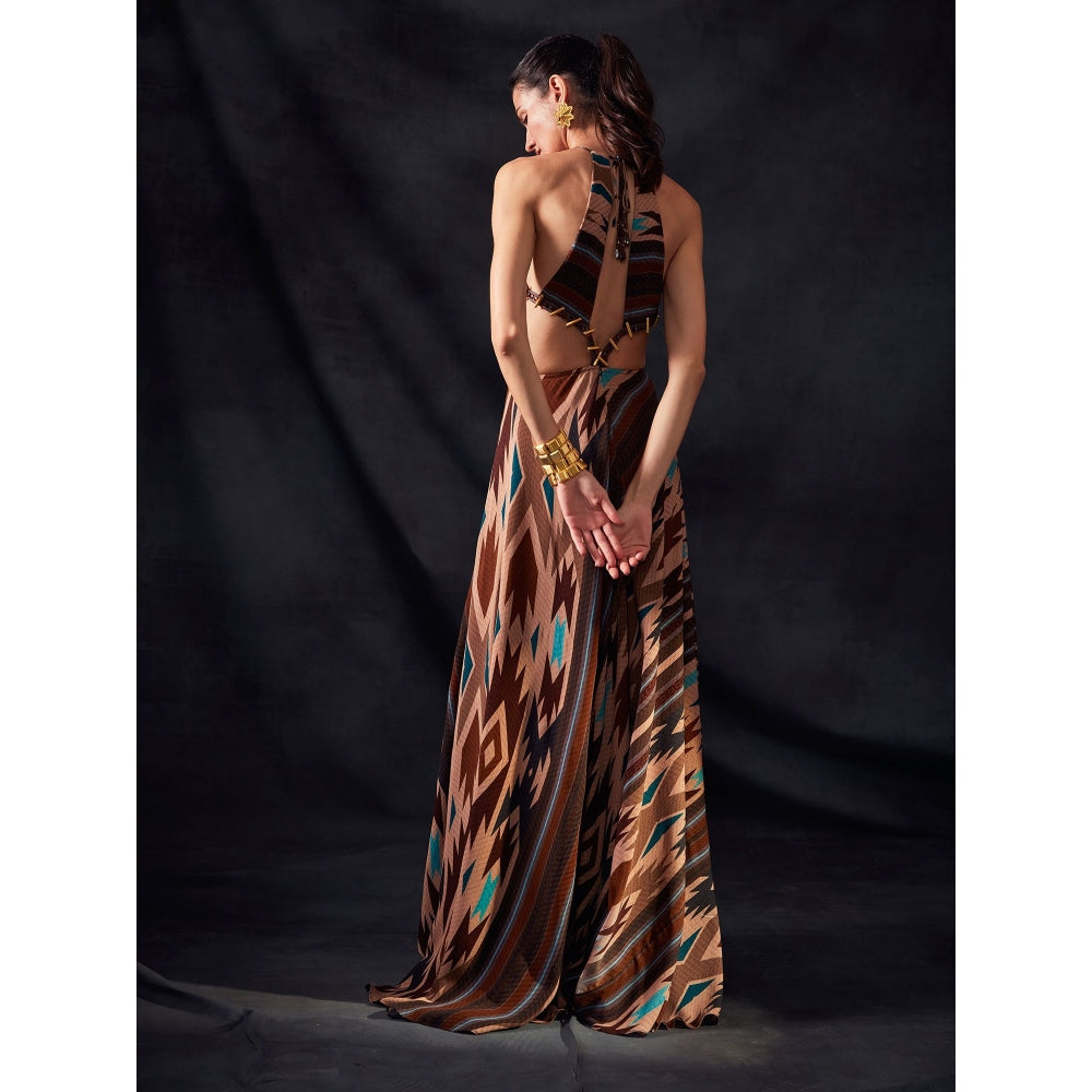 Nikita Mhaisalkar Stripe Aztec Print Cut Out Maxi Dress