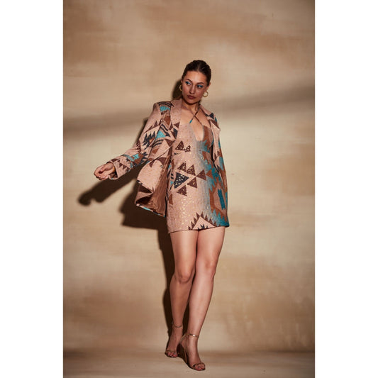 Nikita Mhaisalkar Turquoise Tapis and Multi Colour Blazer