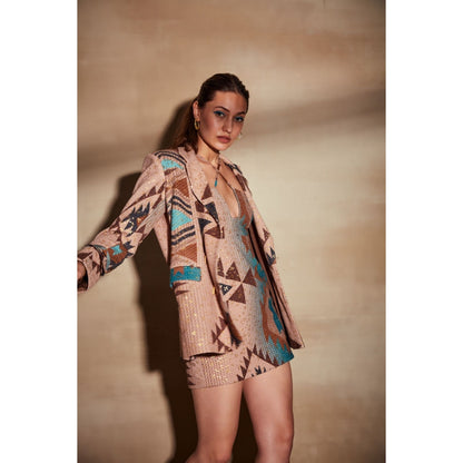 Nikita Mhaisalkar Turquoise Tapis and Multi Colour Blazer