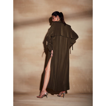 Nikita Mhaisalkar Olive Green Dress with Oxidised Gun Metal Embroidery