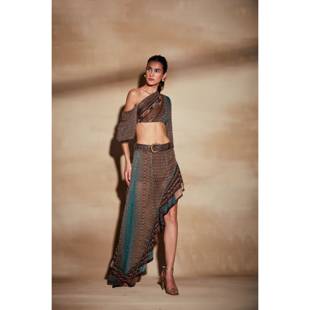 Nikita Mhaisalkar Tan Mix Print One Shoulder Top