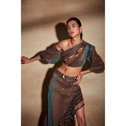 Nikita Mhaisalkar Tan Mix Print One Shoulder Top