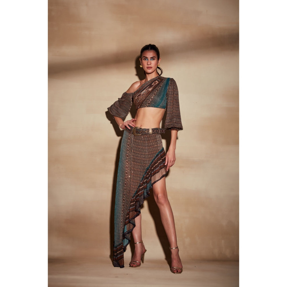 Nikita Mhaisalkar Tan Mix Print Hi-Low Skirt