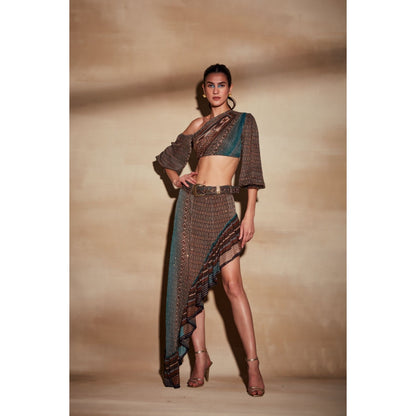 Nikita Mhaisalkar Tan Mix Print Hi-Low Skirt
