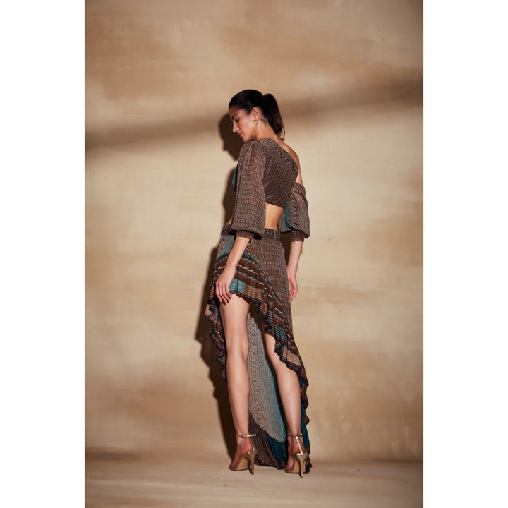 Nikita Mhaisalkar Tan Mix Print Hi-Low Skirt