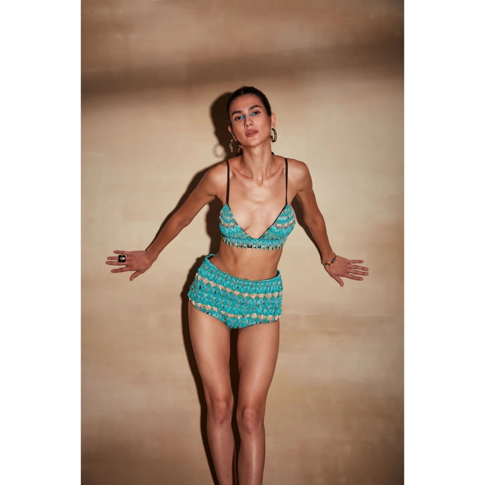 Nikita Mhaisalkar Turquoise Bikini (Set of 2)
