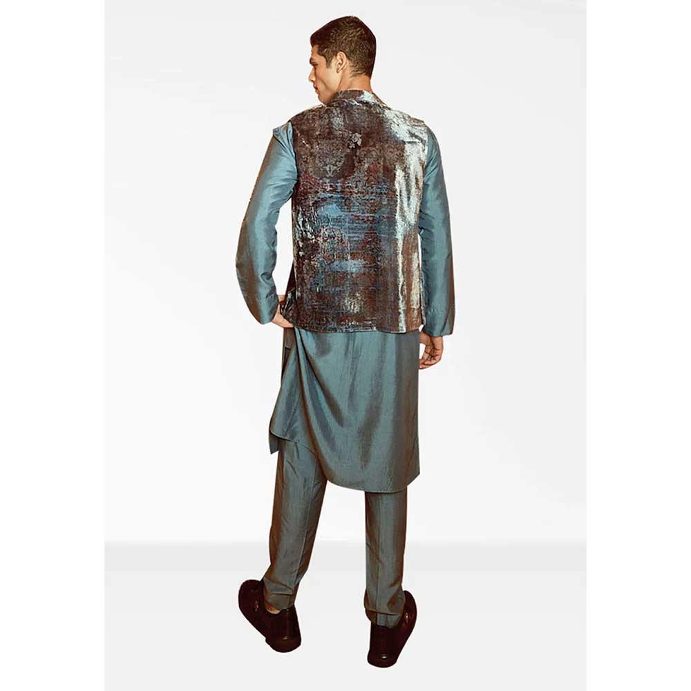 Nirmooha Grey Nokia Silk Kurta with Pants and Printed Velvet Bandi