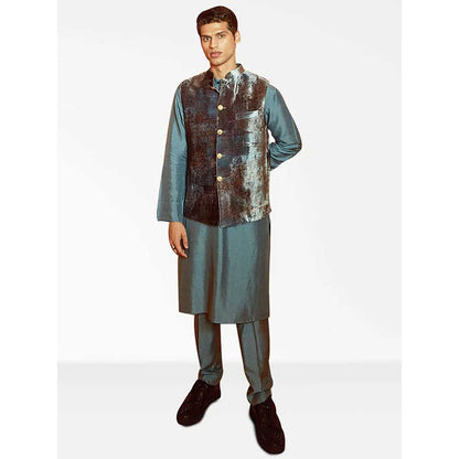 Nirmooha Grey Nokia Silk Kurta with Pants and Printed Velvet Bandi