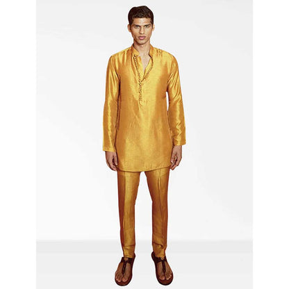 Nirmooha Mustard Nokia Silk Short Kurta with Pants