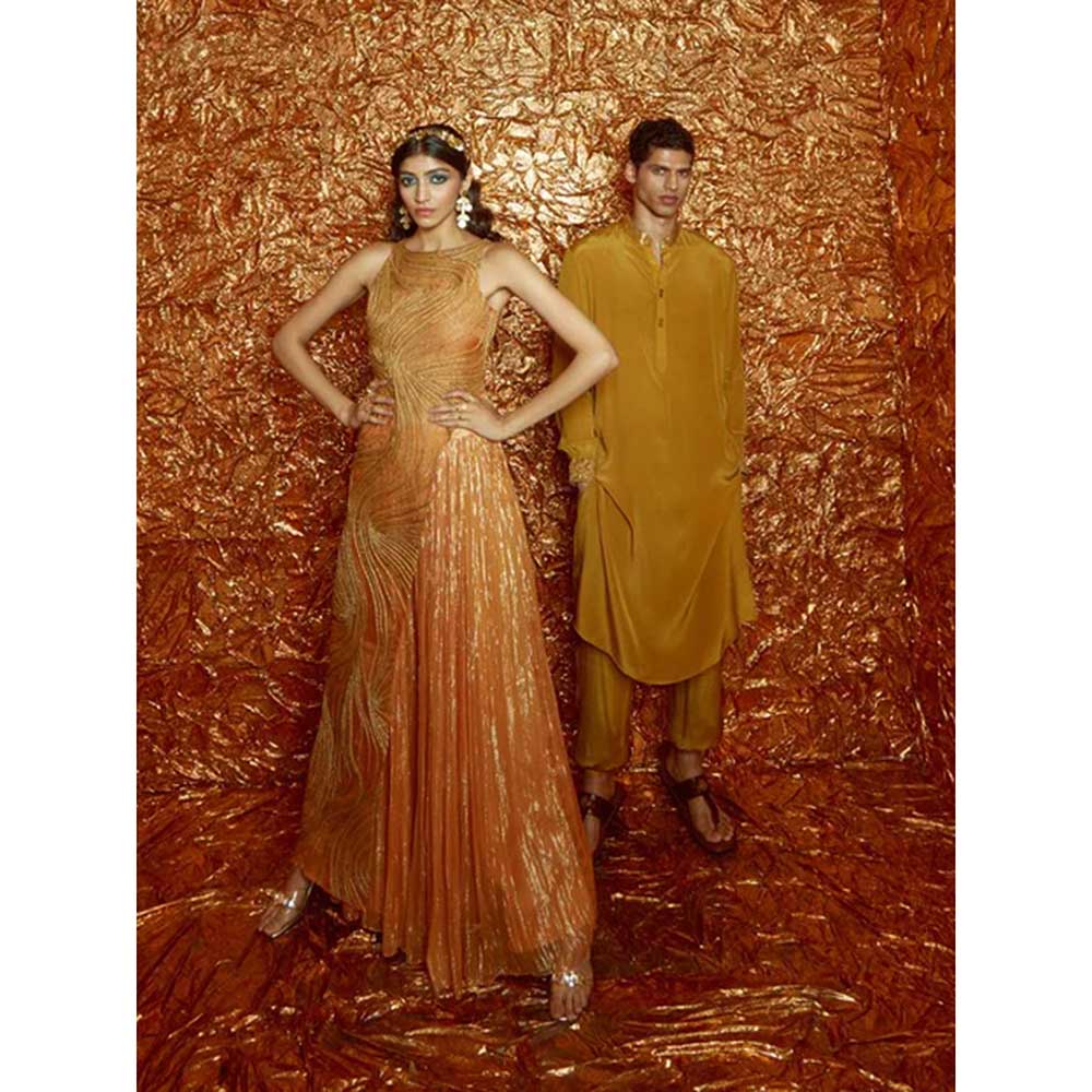 Nirmooha Mustard Kurta with Pants and Cuff detailing