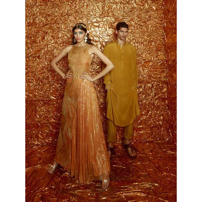 Nirmooha Mustard Kurta with Pants and Cuff detailing