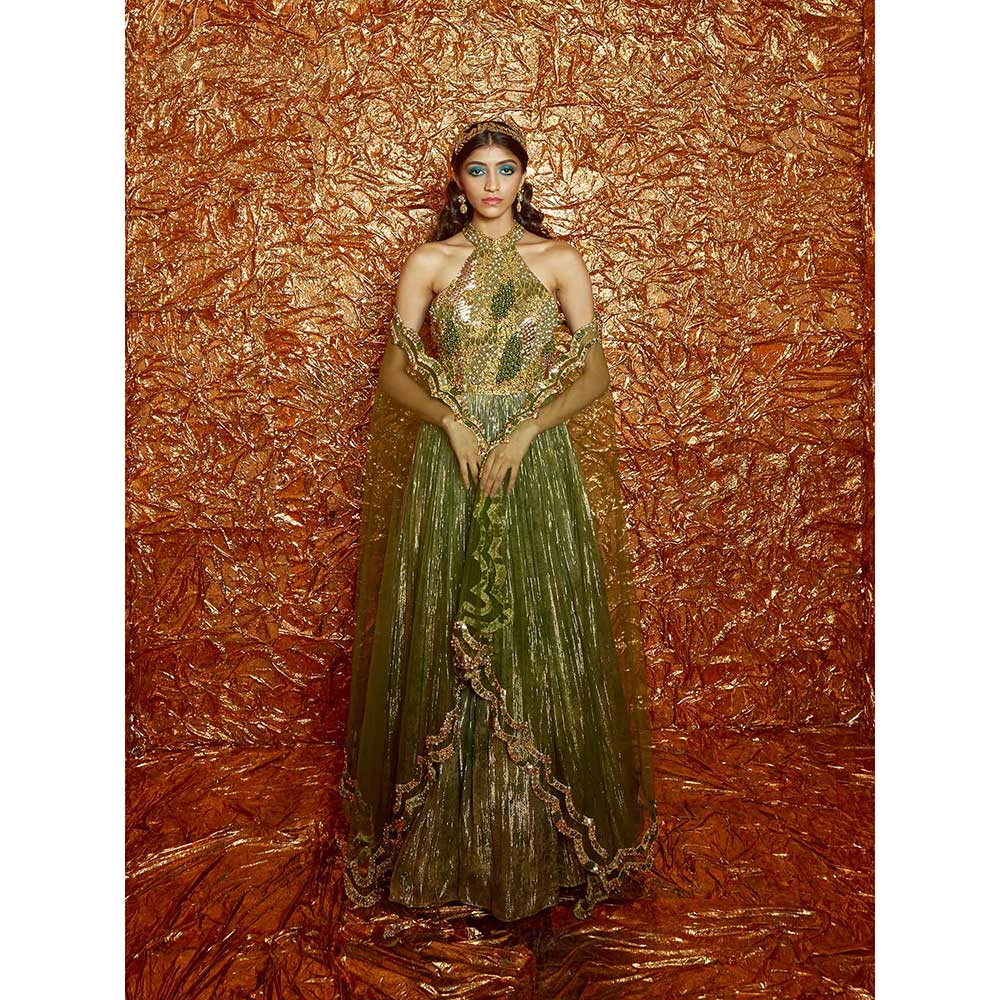 Nirmooha Green Printed, Embroidered Anarkali with Dupatta (Set of 2)