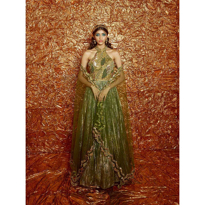 Nirmooha Green Printed, Embroidered Anarkali with Dupatta (Set of 2)