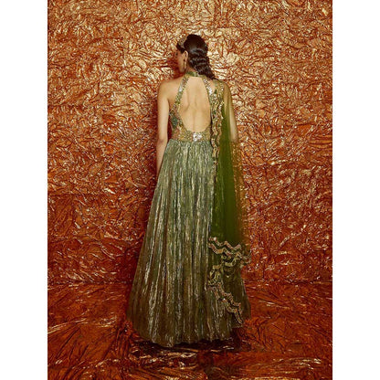 Nirmooha Green Printed, Embroidered Anarkali with Dupatta (Set of 2)