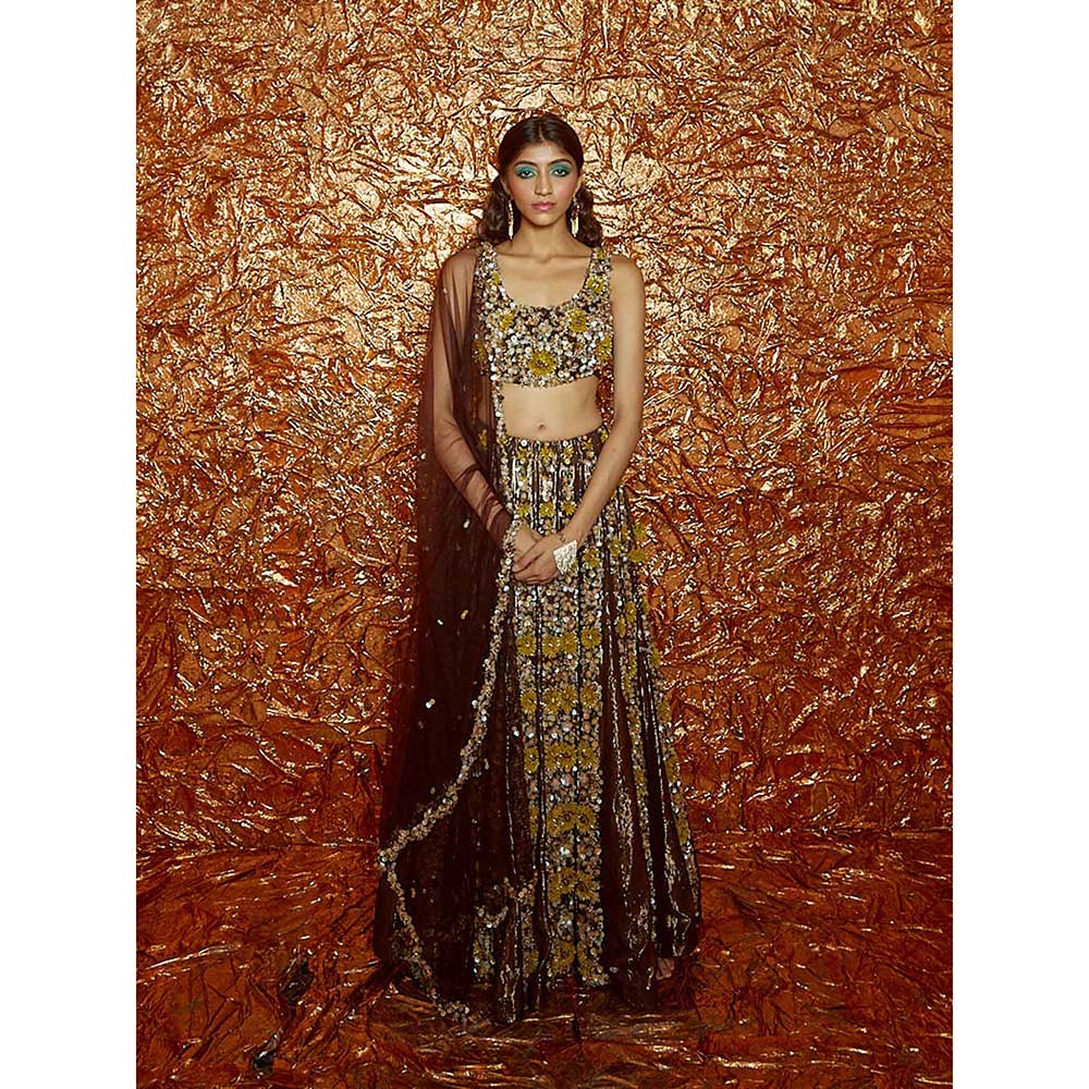 Nirmooha Sunflower Embroidered Lehenga with Embroidered Blouse and Dupatta (Set of 3)