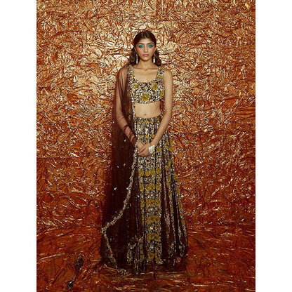 Nirmooha Sunflower Embroidered Lehenga with Embroidered Blouse and Dupatta (Set of 3)