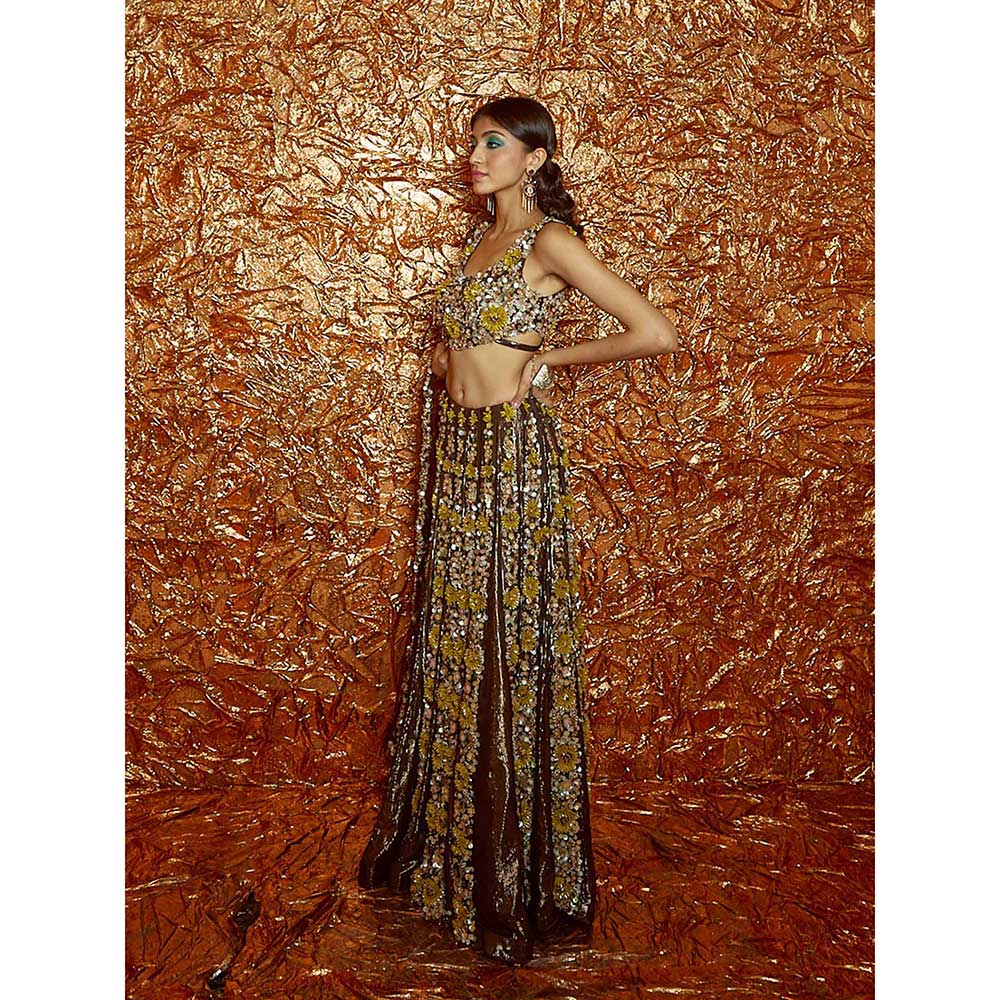 Nirmooha Sunflower Embroidered Lehenga with Embroidered Blouse and Dupatta (Set of 3)