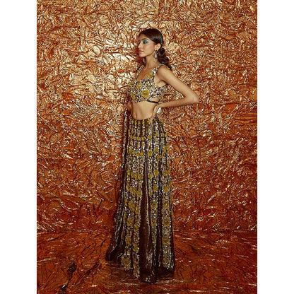 Nirmooha Sunflower Embroidered Lehenga with Embroidered Blouse and Dupatta (Set of 3)