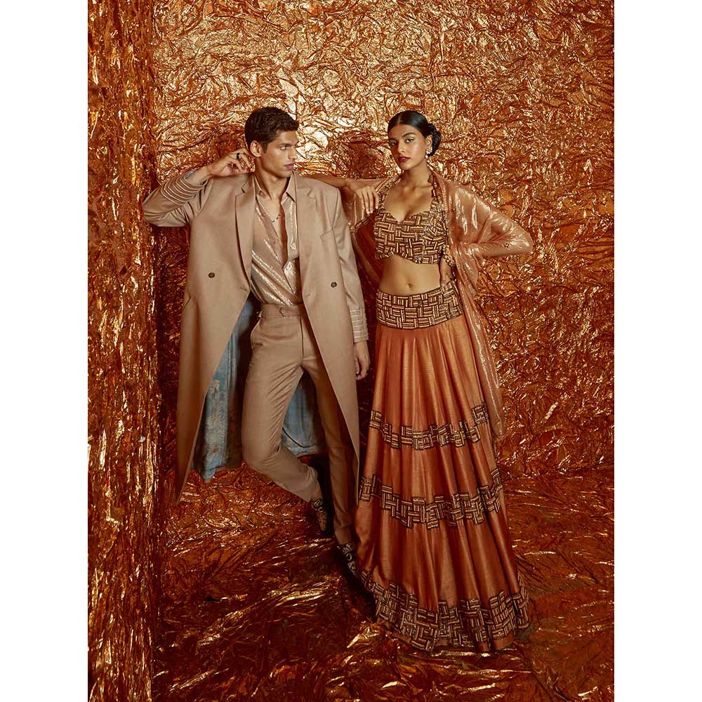 Nirmooha Tan Poth Embroidered Lehenga with Embroidered Blouse and Dupatta (Set of 3)