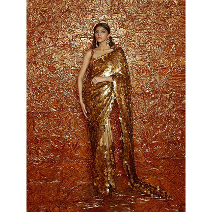 Nirmooha Gold Sequin Saree with Stitched Blouse