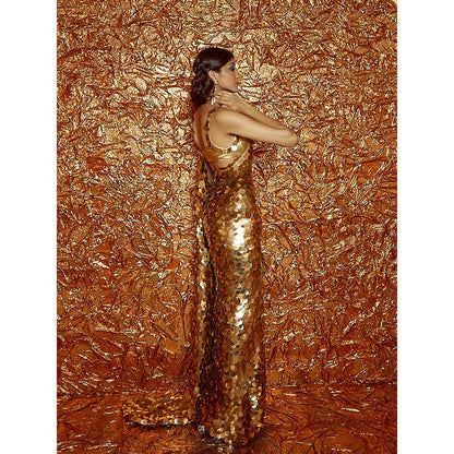 Nirmooha Gold Sequin Saree with Stitched Blouse