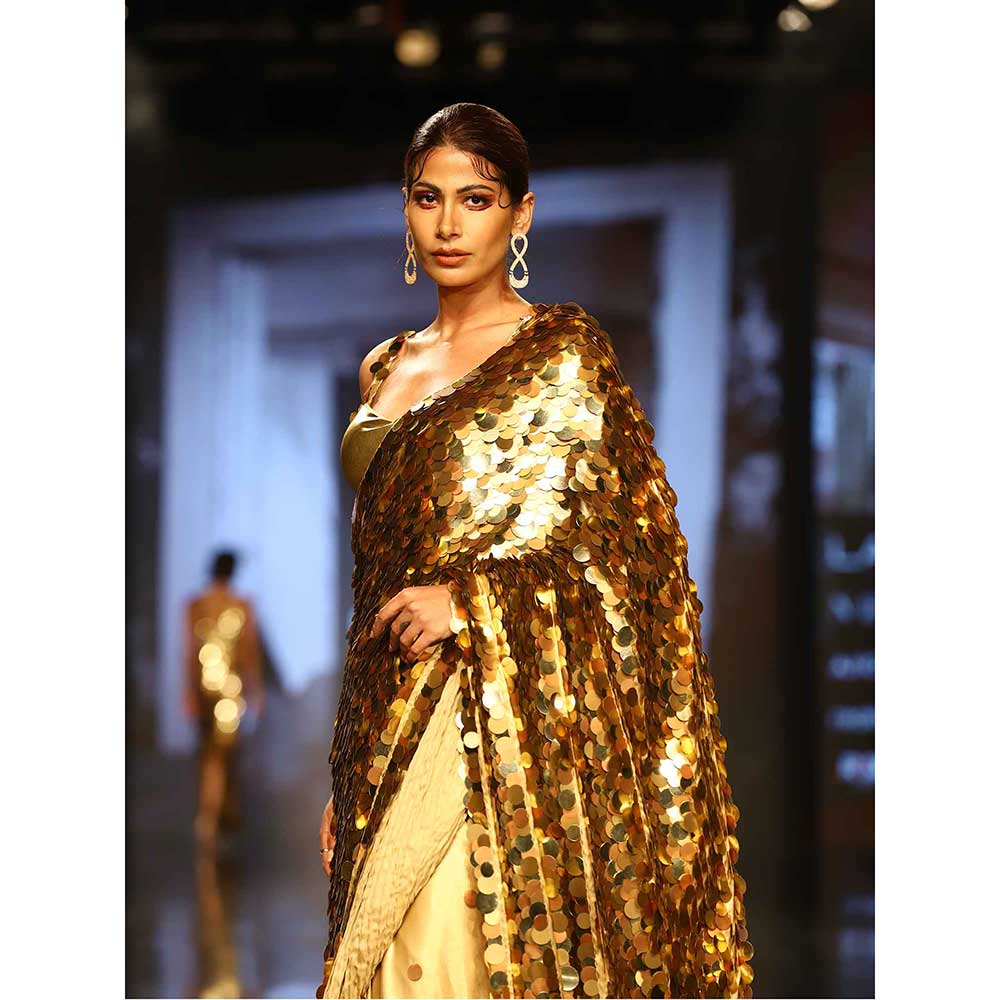 Nirmooha Gold Sequin Saree with Stitched Blouse