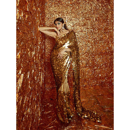 Nirmooha Gold Sequin Saree with Stitched Blouse