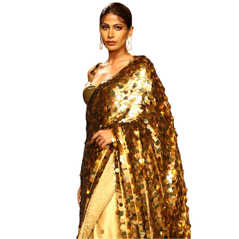 Nirmooha Gold Sequin Saree with Stitched Blouse