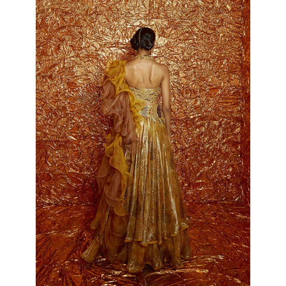 Nirmooha Mustard Lurex Lehenga with Embroidered Blouse and Dupatta (Set of 3)