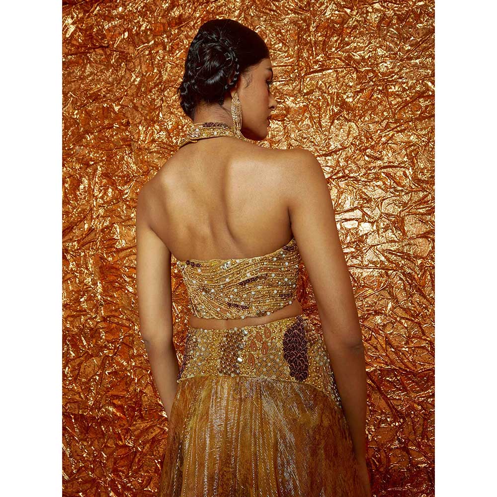 Nirmooha Mustard Lurex Lehenga with Embroidered Blouse and Dupatta (Set of 3)