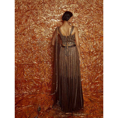 Nirmooha Brown Chiffon Sharara Set (Set of 3)