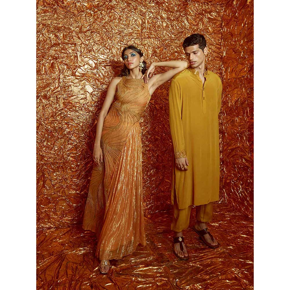 Nirmooha Mustard Assymetrical Kurti with Sharara (Set of 2)